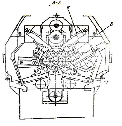 4 суретте автоматтың шпиндельдінің бойлай тілігі берілген. Кронштеиннің (4) подшипнигінде қондырылған шкив (3), ішінде беріліс механизімінен қысқыш пруток орналасқан, шпиндельмен байланысқан.