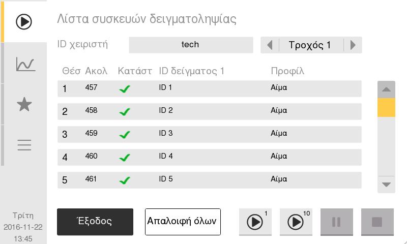 επιθυμητή λειτουργία. z Χρόνος ανάμιξης Όταν είστε έτοιμοι για την ανάλυση των δειγμάτων, επιλέξτε το κουμπί στα δεξιά, εάν επιθυμείτε μεγαλύτερο χρόνο ανάμιξης.