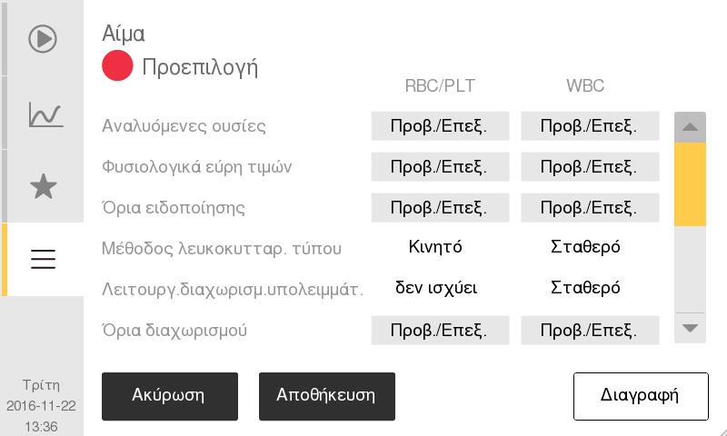 7. Δομή μενού και προχωρημένες ρυθμίσεις Προχωρημένες ρυθμίσεις παραμέτρων XX Αρχική ρύθμιση προφίλ ανάλυσης Στον αναλυτή Swelab Alfa Plus, τα προφίλ ανάλυσης είναι προκαθορισμένα.