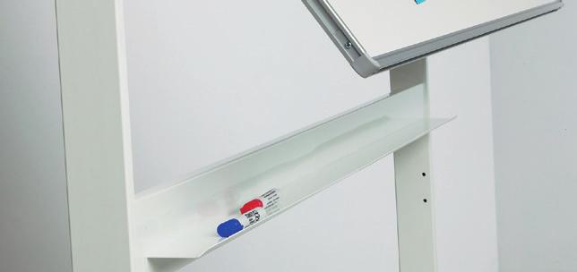 Το στιβαρό πλαίσιο από λευκό ατσάλι είναι εξοπλισµένο µε µία φαρδιά θήκη για µαρκαδόρους και 4 συµπαγείς βιοµηχανικούς τροχούς (2 µε φρένα). Κατάλληλο για συχνές μετακινήσεις.