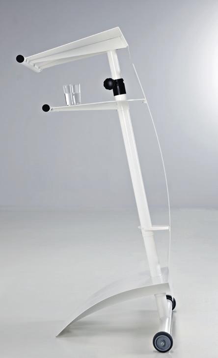 Höhenverstellbar. Alura Lectern white Modern lectern made of white coated tube frame and bent aluminium plating.