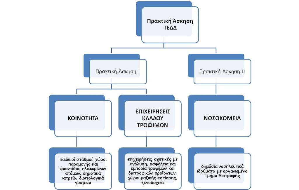 Τομείς Πρακτικής Άσκησης Η Πρακτική Άσκηση του Τμήματος Επιστήμης Διαιτολογίας-Διατροφής (ΤΕΔΔ) αποτελεί υποχρεωτική εκπαιδευτική διαδικασία, ενσωματωμένη στο Πρόγραμμα Σπουδών του Τμήματος.