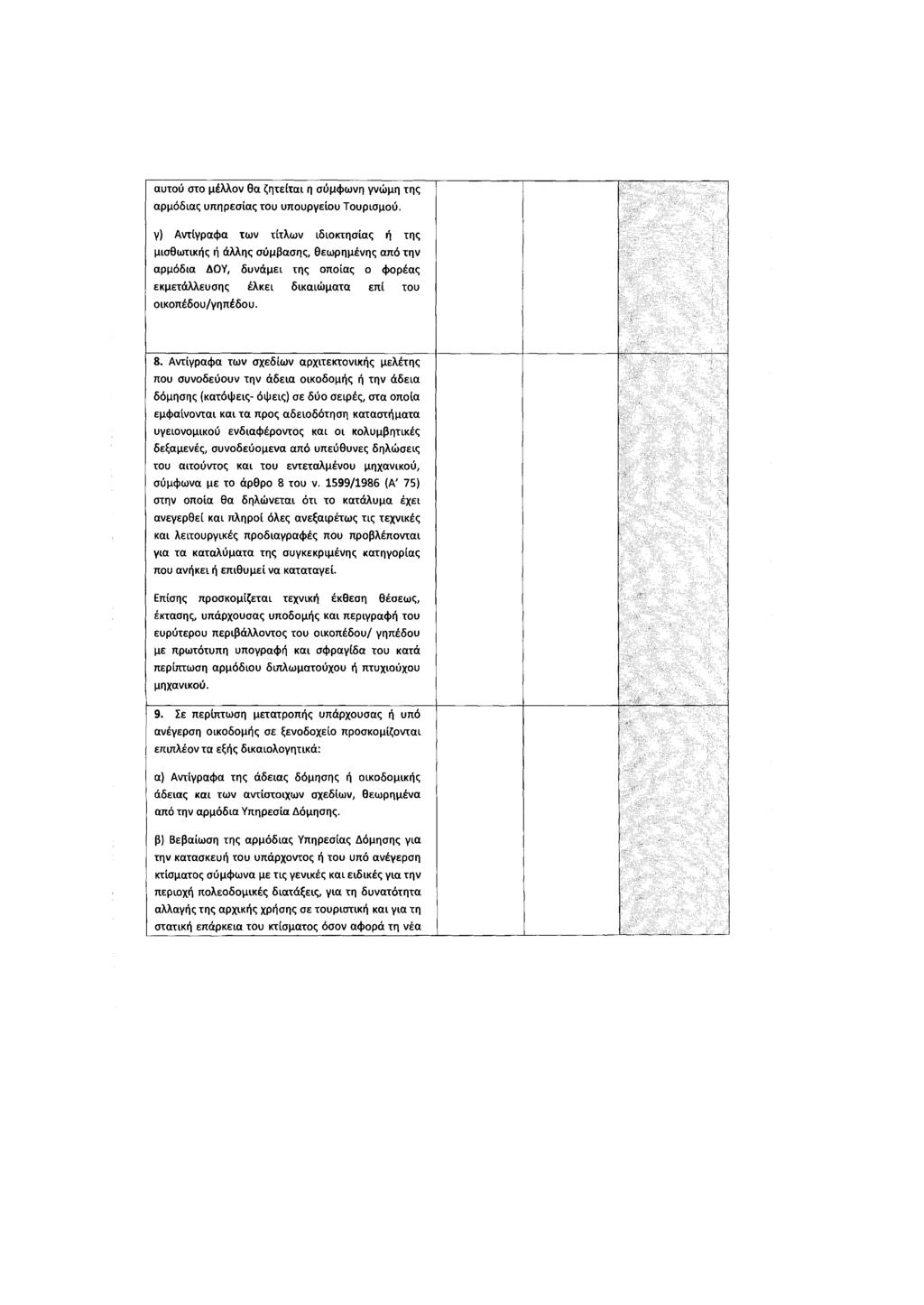 αυτού στο μέλλον θα ζητείται η σύμφωνη γνώμη της αρμόδιας υπηρεσίας του υπουργείου Τουρισμού.