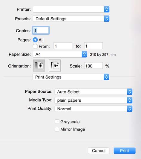 Εκτύπωση 5. Επιλέξτε Ρυθμίσεις εκτύπωσης από το αναδυόμενο μενού. Στο Mac OS X v10.8.