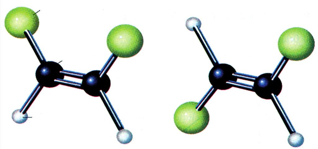 ενώσεις που έχουν διπλό δεσμό > C = C < εφ όσον καθένα από τα άτομα του C συνδέεται με δύο διαφορετικούς υποκαταστάτες. Cl C H ΣΧΗΜΑ 7.22 Η γεωμετρική ισομέρεια με μοριακά μοντέλα.