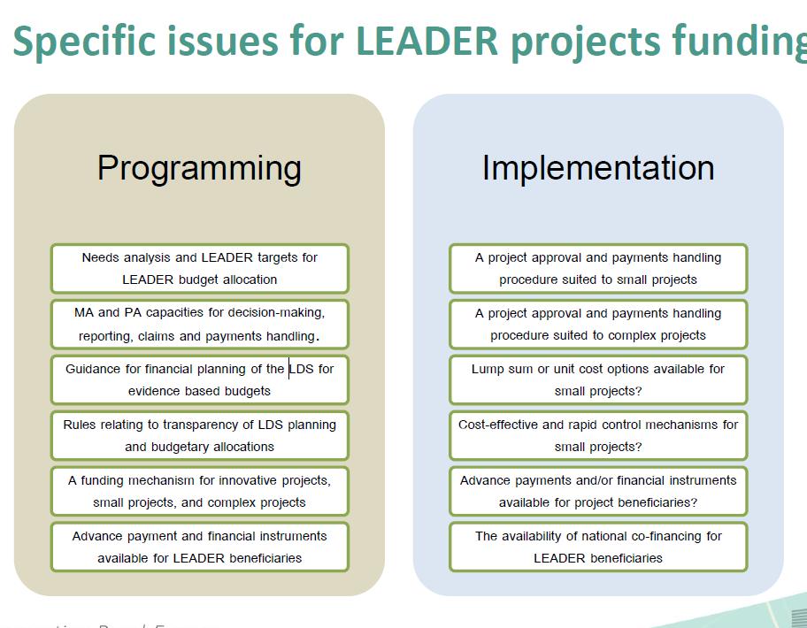 Στο τρίτο μέρος "Εφαρμογή χρηματοδότησης έργου LEADER/CLLD: πρακτικές και εργαλεία" έγινε μία εισαγωγή για την ανάλυση των αναγκών της χρηματοδότησης των έργων LEADER κατά τον προγραμματισμό και κατά