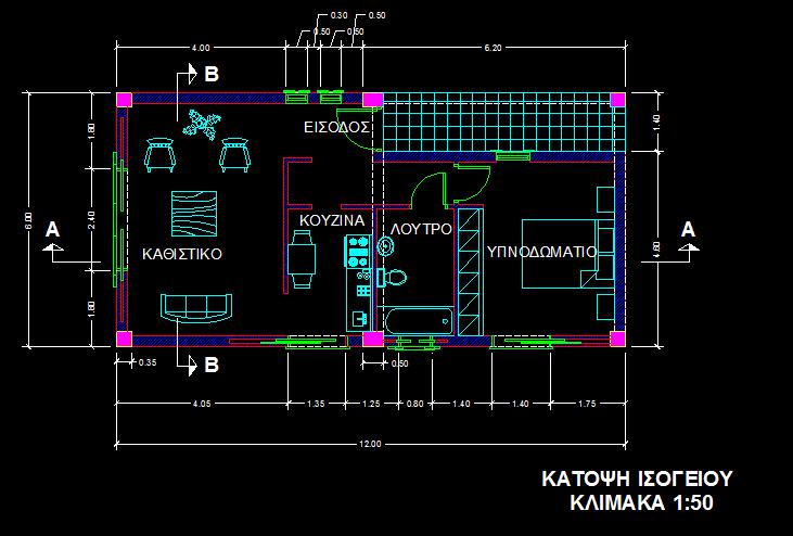 Αρχιτεκτονικό Σχέδιο: Κάτοψη ισογείου μονοκατοικίας Απεικονίζονται: πλακόστρωση βεράντας, ανοιγόμενες ή