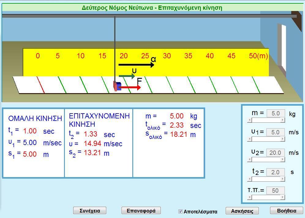 Γεύηεξνο Νόκνο Νεύηωλα 43. Γεύηεξνο Νόκνο Νεύηωλα Δπηηαρπλόκελε θίλεζε 1. Η πξνζνκνίσζε δείρλεη ηνλ 2 ν Νόκν Νεύησλα. 2. θνπόο ηεο πξνζνκνίσζεο είλαη ε κειέηε ηνπ 2 νπ Νόκνπ Νεύησλα ζηελ επηηαρπλόκελε θίλεζε.