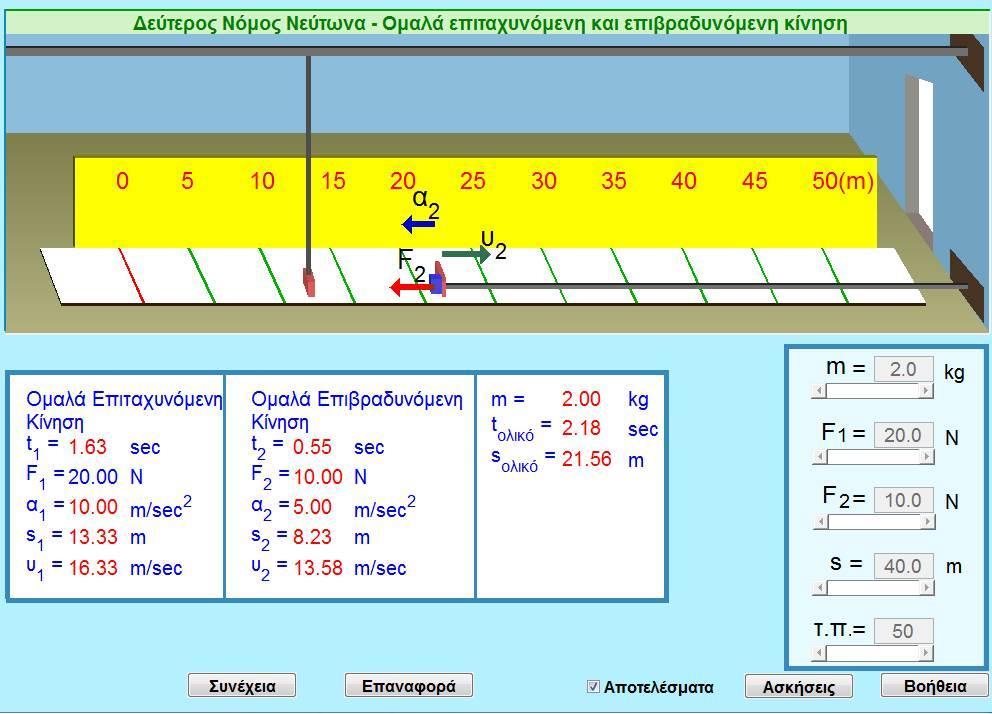 Γεύηεξνο Νόκνο Νεύηωλα 46. Οκαιά επηηαρπλόκελε θαη επηβξαδπλόκελε θίλεζε 1. Η πξνζνκνίσζε δείρλεη ηνλ 2 ν Νόκν Νεύησλα 2.