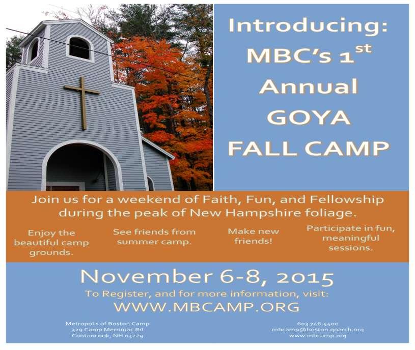 Can't get enough MBC? Come to our FIRST ANNUAL Fall Camp! We are now offering a weekend GOYA Fall Camp in November, and we'd love for you to join us for our inaugural camp!
