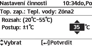 Nabídky Pro instalačního technika Nabídka Výchozí nastavení Možnosti zobrazení / Nastavení 6.1 Topení Nastavení různých teplot vody a okolí pro zapnutí topení. Tepl. vody pro zap. v rež. top. / Venk.