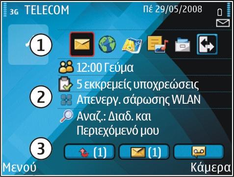 Γρήγορη πρόσβαση σε εργασίες Όταν βλέπετε το εικονίδιο στην αρχική οθόνη ή στις εφαρµογές Επαφές ή Ηµερολόγιο, µετακινηθείτε προς τα δεξιά για πρόσβαση σε µια λίστα µε τις διαθέσιµες ενέργειες.