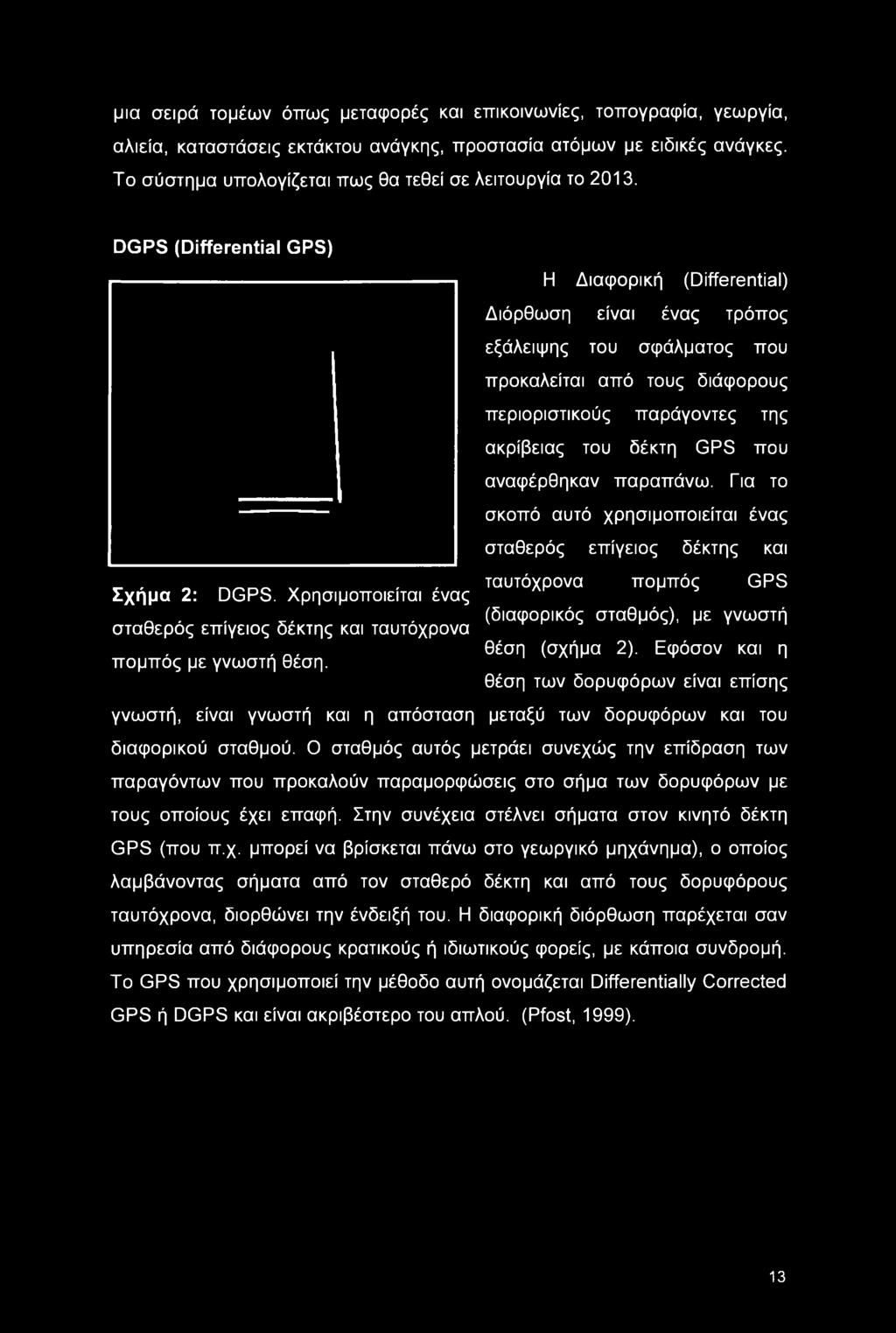 DGPS (Differential GPS) Η Διαφορική (Differential) Διόρθωση είναι ένας τρόπος εξάλειψης του σφάλματος που προκαλείται από τους διάφορους περιοριστικούς παράγοντες της ακρίβειας του δέκτη GPS που