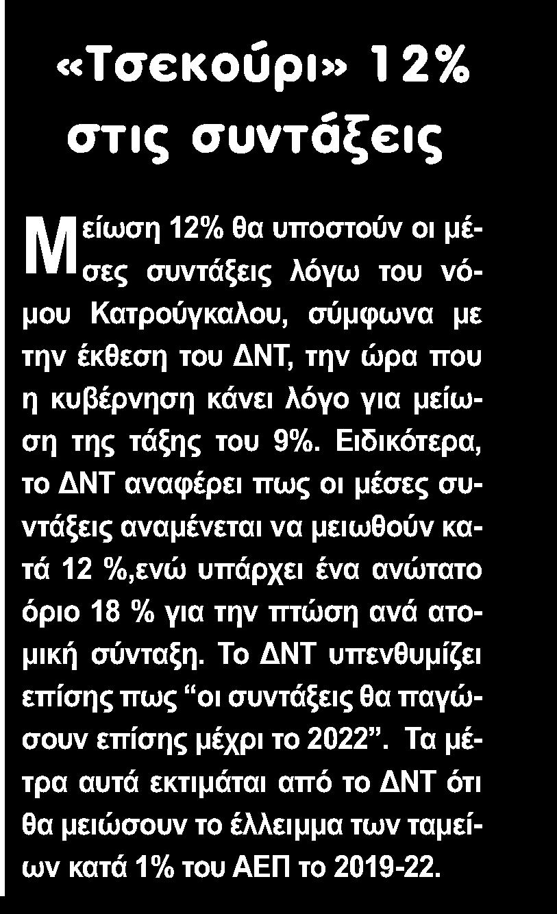 ...... 1 Τσεκούρι 1 2 στις συντάξεις ΙΛείωση 12 θα υποστούν οι μέ σες συντάξεις λόγω του νόμου Κατρούγκαλου