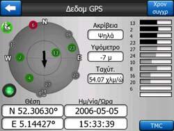 4.4 Οθόνη Δεδομένα GPS Αγγίξτε το εικονίδιο του μικρού δορυφορικού πιάτου πάνω στην οθόνη Κύριο μενού, Χάρτης ή Πιλοτήριο για να ανοίξει αυτό το παράθυρο.