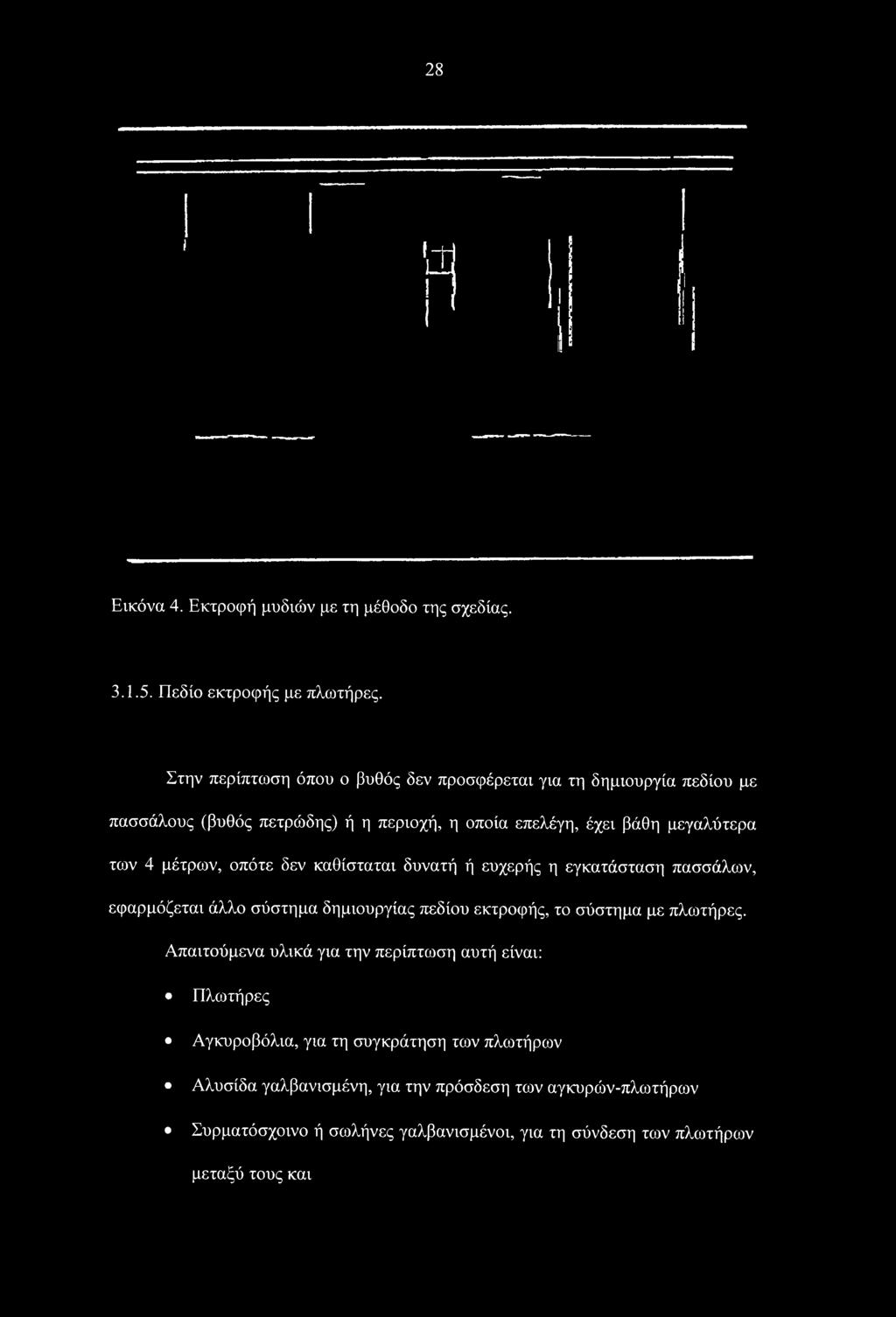 μέτρων, οπότε δεν καθίσταται δυνατή ή ευχερής η εγκατάσταση πασσάλων, εφαρμόζεται άλλο σύστημα δημιουργίας πεδίου εκτροφής, το σύστημα με πλωτήρες.