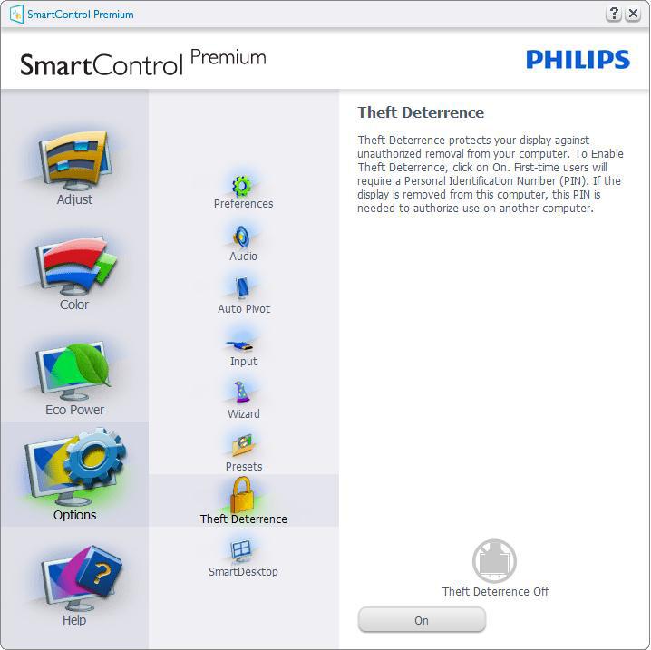 Δεν διατίθεται καμιά άλλη καρτέλα SmartControl Premium. Σε μία μη υποστηριζόμενη οθόνη με δυνατότητα DDC/CI είναι διαθέσιμες μόνον οι καρτέλες Help (Βοήθεια) και Options (Επιλογές).