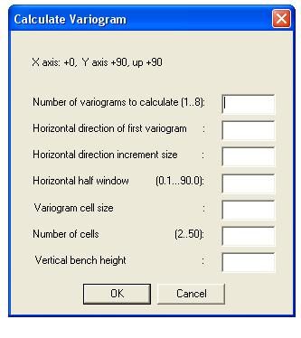 Επιλέγοντας την εντολή Varogram παρουσιάζεται μια νέα γραμμή εντολών και εμφανίζεται το παράθυρο του σχήματος 3.9. Σχήμα 3.9: Παράθυρο εντολών δημιουργίας βαριογράμματος (CSMne program).