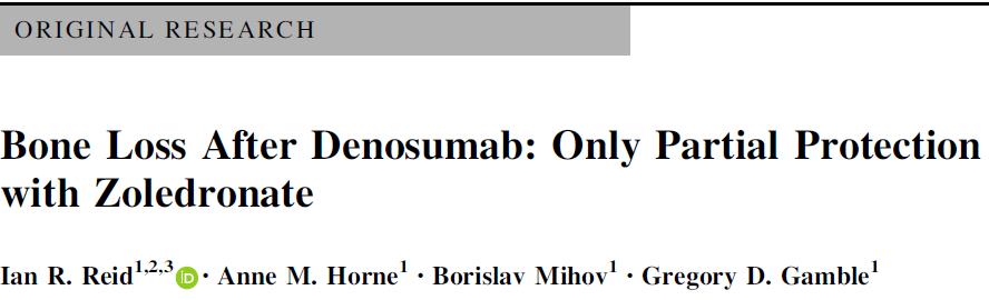 Διακοπή Denosumab μετά 7 έτη αγωγής και χορήγηση ζολενδρονικού H χορήγηση μιας έγχυσης ζολενδρονικού οξέος 6 μήνες μετά την τελευταία χορήγηση Denosumab είχε σαν αποτέλεσμα συγκράτηση της οστικής
