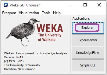 εκκινούμε το λογισμικό Weka και επιλέγουμε Explorer.