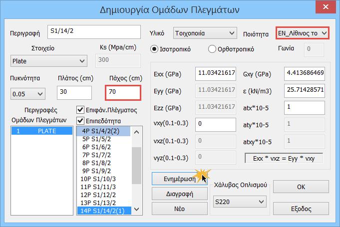 Κατόπιν μέσα στο παράθυρο του Πλέγματος εντοπίζετε τα υποπλέγματα του τοίχου αυτού και τροποποιείτε την Ποιότητα και το