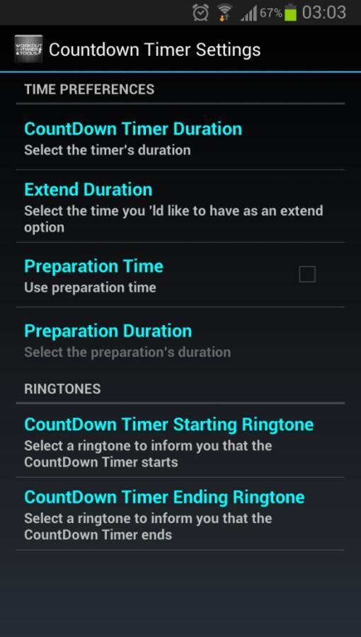 Ringtone CountDown Timer Ending Ringtone Για την αλλαγή της τιμής κάθε παραμέτρου, αφού ο χρήστης επιλέξει την παράμετρο που επιθυμεί να τροποποιήσει, θα εμφανιστεί μια λίστα με τις