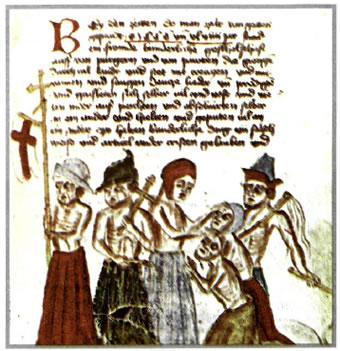 Πορεία αυτομαστιγούμενων κατά το έτος 1348. Μικρογραφία από χειρόγραφο του 14ου αι.