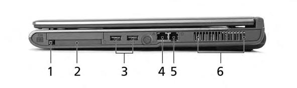 4 εξιά όψη # Εικονίδιο Στοιχείο Περιγραφή 1 Κουµπί εξαγωγής θύρας PC Card Εξάγει την Κάρτα Υπολογιστή (PC Card) από τη θύρα. 2 Θύρα PC Card Συνδέεται σε µια κάρτα Type II PC Card. 3 Θύρα USB 2.