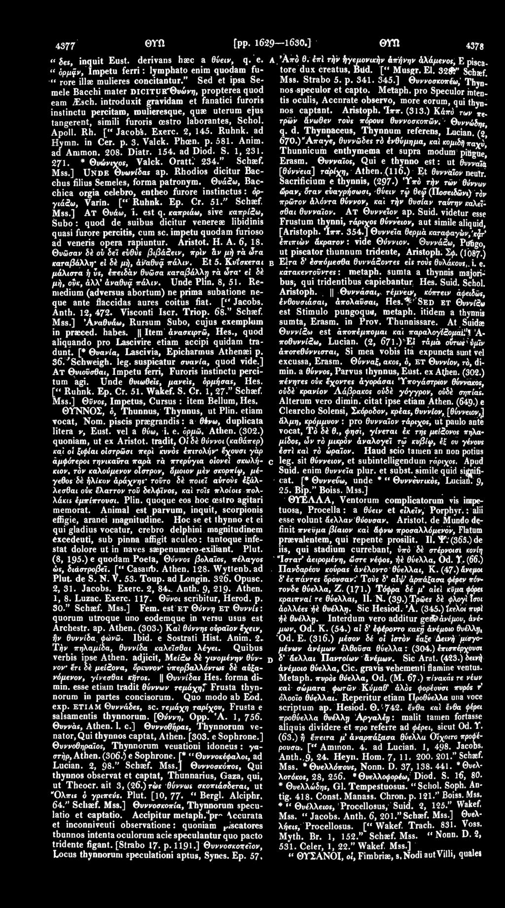 Strabo 5. p. 341. 345.] Θυννοσκοπέω, Thynmele Bacchi mater DlciTUR'0u<i>v?j, propterea quod nos speculor et capto. Metaph. pro Speculor mteneam jesch.