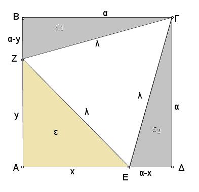 Άσκηση 3 η Δίνεται τετράγωνο ΑΒΓΔ πλευράς α και τα σημεία Ε, Ζ πάνω στις πλευρές ΑΔ και ΑΒ αντίστοιχα ώστε το τρίγωνο να