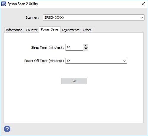 Συντήρηση Mac OS Επιλέξτε Μετάβαση > Εφαρμογές > EPSON Software > Epson Scan 2 Utility. 2. Κάντε κλικ στην καρτέλα Εξοικονόμηση ενέργειας. 3. Ρυθμίστε την επιλογή Χρον. αναμονής(λεπτά) ή Χρονοδ.