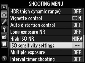 A Μενού Ευαισθησίας ISO Η ευαισθησία ISO μπορεί επίσης να ρυθμιστεί χρησιμοποιώντας την επιλογή ISO sensitivity (Ευαισθησία ISO) στο μενού λήψης (0 268).