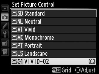 7 Αποθηκεύστε τις αλλαγές και ολοκληρώστε τη διαδικασία. Πατήστε το J για αποθήκευση των αλλαγών και έξοδο. Το νέο Picture Control θα εμφανιστεί στη λίστα Picture Control.