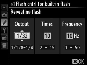 e3: Flash Cntrl for Built-in Flash (Έλεγχος φλας για ενσωματωμένο φλας) Κουμπί G A μενού Προσαρμοσμένων ρυθμίσεων Επιλέξτε τη λειτουργία φλας για το ενσωματωμένο φλας.