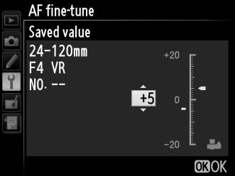 AF Fine-Tune (Βελτιστοποίηση AF) Κουμπί G B μενού ρυθμίσεων Βελτιστοποίηση της εστίασης για έως 20 τύπους φακού.