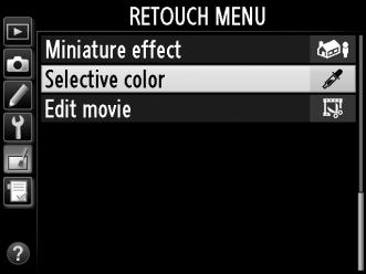 Selective Color (Επιλεκτικός χρωματισμός) Κουμπί G N μενού επεξεργασίας U 362 Δημιουργήστε ένα αντίγραφο στο οποίο μόνο επιλεγμένες αποχρώσεις θα εμφανίζονται έγχρωμες.