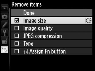Διαγραφή επιλογών από Το Μενού Μου 1 Επιλέξτε Remove items (Διαγραφή στοιχείων). Στην επιλογή Το Μενού Μου (O), επισημάνετε την επιλογή Remove items (Διαγραφή στοιχείων) και πατήστε 2.