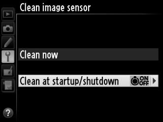 «Clean at Startup/Shutdown (Καθαρισμός κατά την εκκίνηση/τον τερματισμό)» Διαλέξτε από τις ακόλουθες επιλογές: Επιλογή Περιγραφή Clean at startup Ο καθαρισμός του αισθητήρα εικόνας εκτελείται
