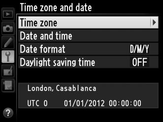 Πατήστε 4 ή 2 για να επισημάνετε την τοπική ζώνη ώρας (στο πεδίο UTC εμφανίζεται η διαφορά σε ώρες μεταξύ της επιλεγμένης ζώνης ώρας και της Συντονισμένης