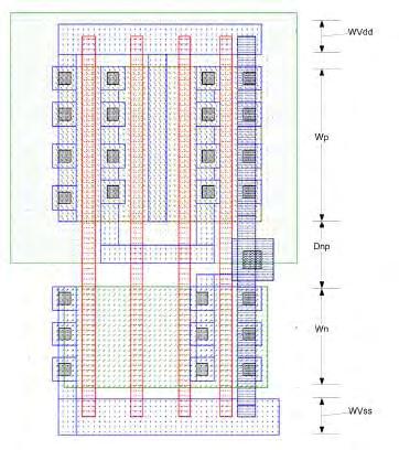 Εικόνα 1.6 Οι διάδρομοι ισχύος (VDD) και γείωσης (VSS) διασχίζουν το κύτταρο στο πάνω και κάτω μέρος του.