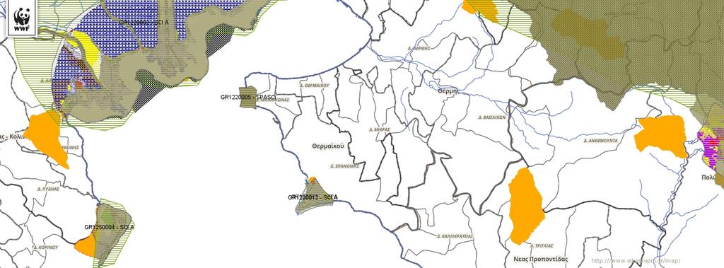 5.2 Όρια περιοχών NATURA Θέση έργου Χάρτης με προστατευόμενες περιοχές ευρύτερης περιοχής Η πιο σπουδαία από περιβαλλοντικής άποψης, περιοχή πλησίον και στην ευρύτερη περιοχή της δραστηριότητας,