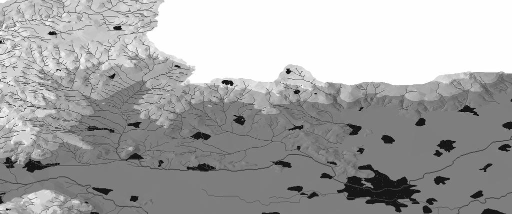 Β ΣΧΗΜΑ 5.2.1 5: Η λεκάνη απορροής του Ληθαίου ποταμού. Στον χάρτη εμφανίζονται και οι οικισμοί, με σκούρο κόκκινο χρώμα.