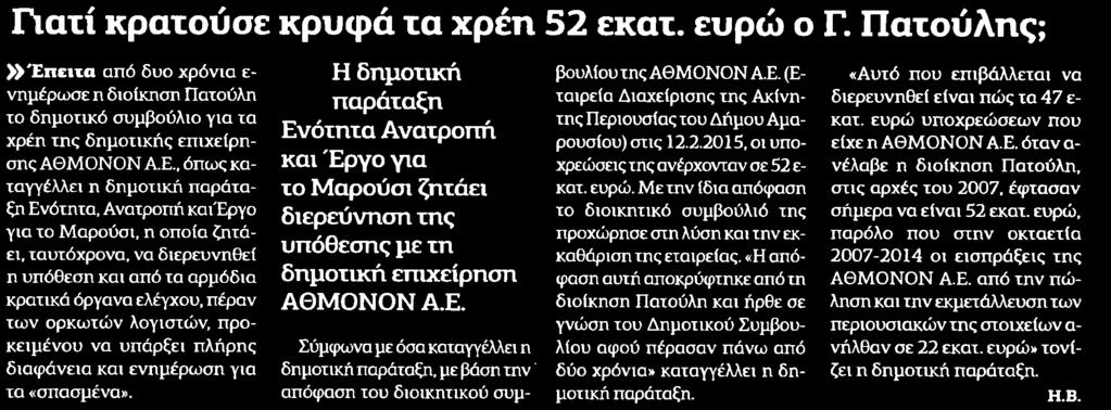 2. ΓΙΑΤΙ ΚΡΑΤΟΥΣΕ ΚΡΥΦΑ ΤΑ ΧΡΕΗ 52 ΕΚΑΤ ΕΥΡΩ Ο Γ ΠΑΤΟΥΛΗΣ Μέσο:.........ΑΥΓΗ Σελίδα:.