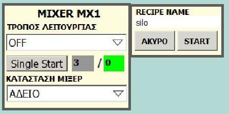 1) Εκτός Λειτουργίας ΟFF. Το σύστημα βρίσκεται σε κατάσταση ηρεμίας. Το Mixer τελειώνει την παρτίδα που εκτελεί, σταματά και καμία άλλη παρτίδα δεν εκτελείται. 2) Συνεχής (Auto).