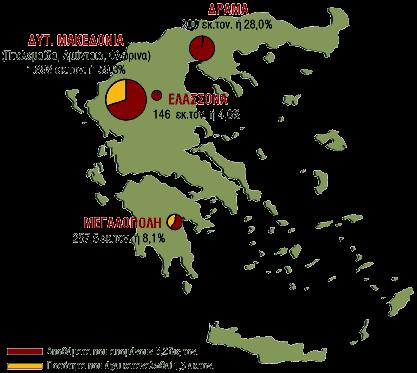 ΑΠΟΘΕΜΑΤΑ ΛΙΓΝΙΤΩΝ ΣΤΗΝ ΕΛΛΑΔΑ Τα κυριότερα εκμεταλλεύσιμα κοιτάσματα λιγνίτη βρίσκονται στις περιοχές Πτολεμαϊδας, Αμυνταίου και Φλώρινας με υπολογισμένο απόθεμα 1,9 δις τόνους, στην