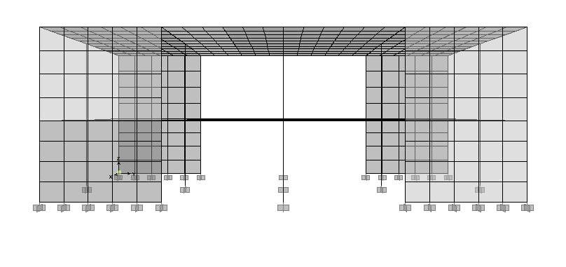 7. STATIČKI PRORAČUN PROSTORNOG MODELA Perspektivna projekcija sheme prostornog modela na ravninu yz: Karakteristike poprečnih presjeka plošnih elemenata: Section Material AreaType Type Thickness