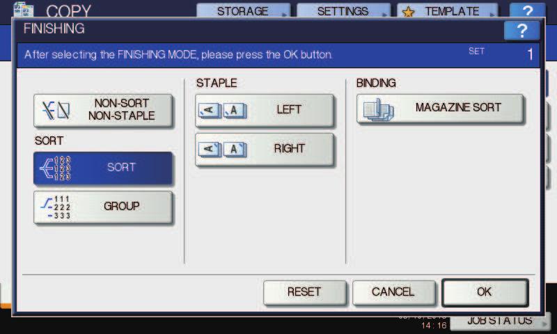 [ (SORT)] [ (GROUP)], [OK (OK)]. [ (FINISHING)]..,, [START].