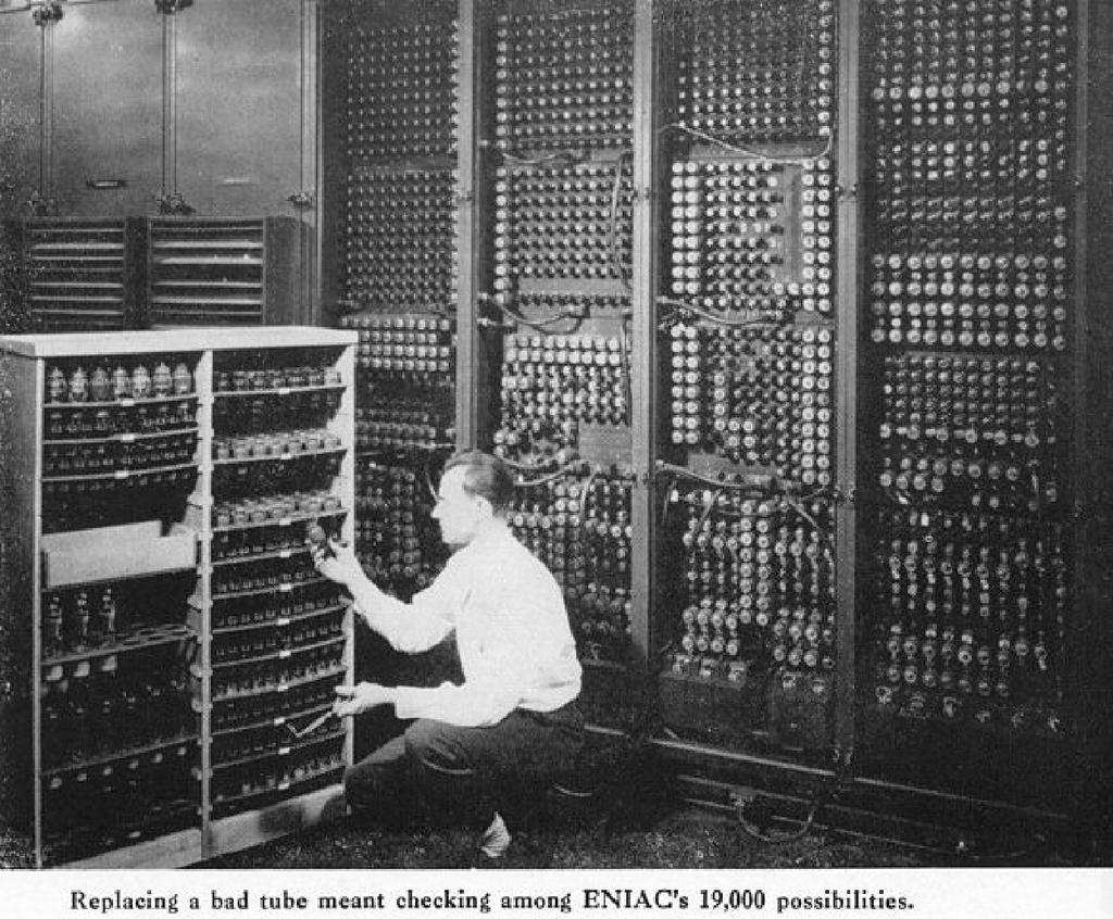 Ο ΠΡΩΤΟΣ ΣΥΓΧΡΟΝΟΣ ΥΠΟΛΟΓΙΣΤΗΣ (ENIAC, 1946): Μήκος : 25 m, Πλάτος: 1 m, Ύψος : 2.5 m Περιείχε 18.000 ηλεκτρονικές λυχνίες, 10.