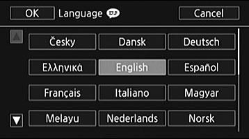 Zmena jazyka Predvolený jazyk videokamery je angličtina. Môžete ho zmeniť na ktorýkoľvek z 27 jazykov. Prevádzkové režimy: 1 Stlačte. 2 Vyberte požadovaný jazyk.