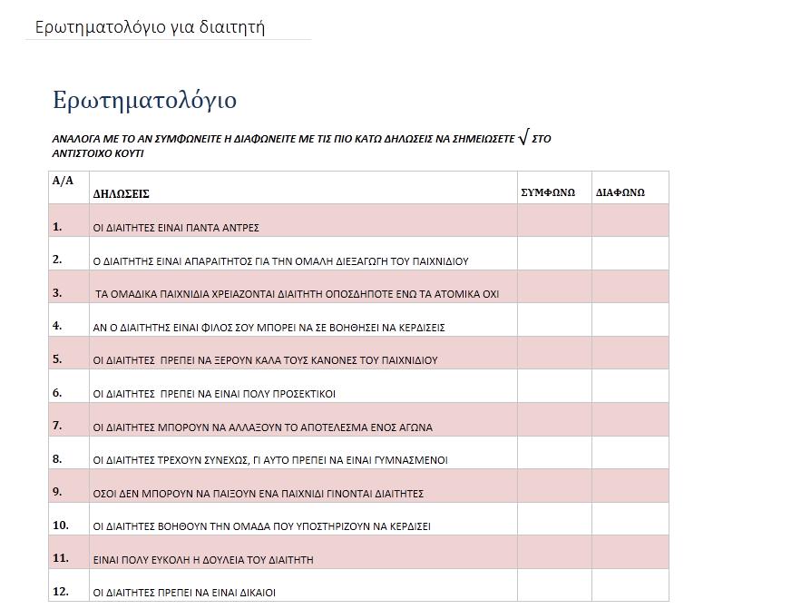 Δραστηριότητα 6: Ερωτηματολόγιο για απόψει για